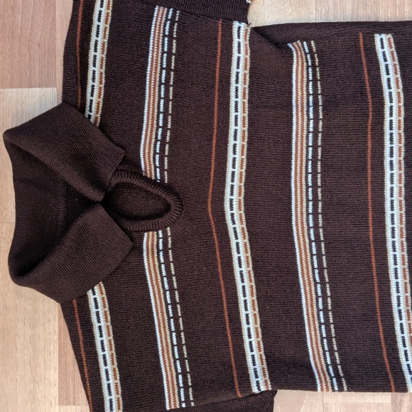 Vintage 70's brown knit collared pullover shirt - Picture 7 of 8